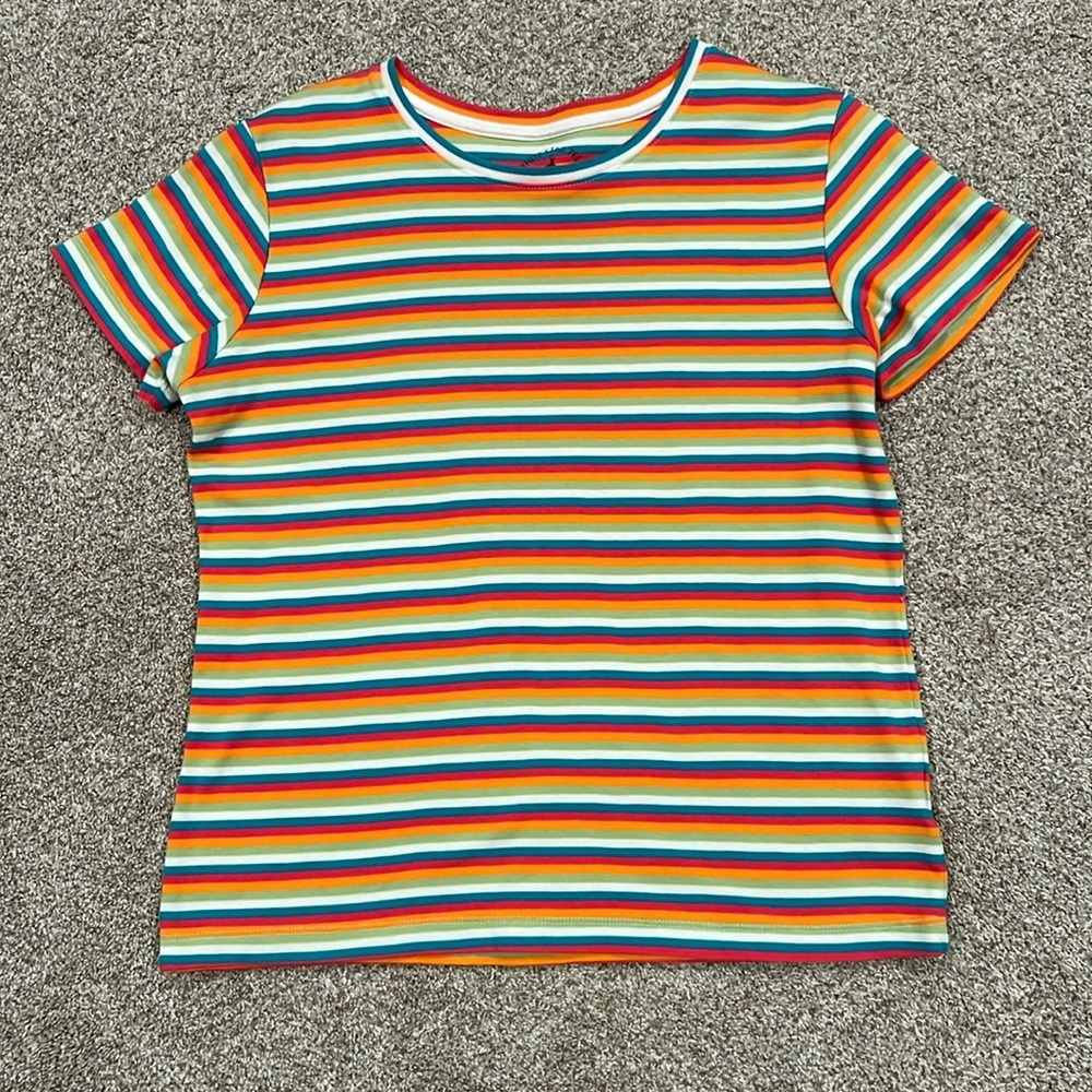 Women’s medium colorful striped white stag T-shirt